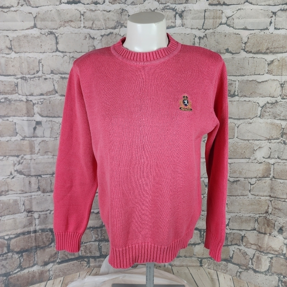Vintage 90s Y2K Bermuda Mock Neck Cotton Sweater Hot Pink Size Medium Gossipgirl - Picture 1 of 10